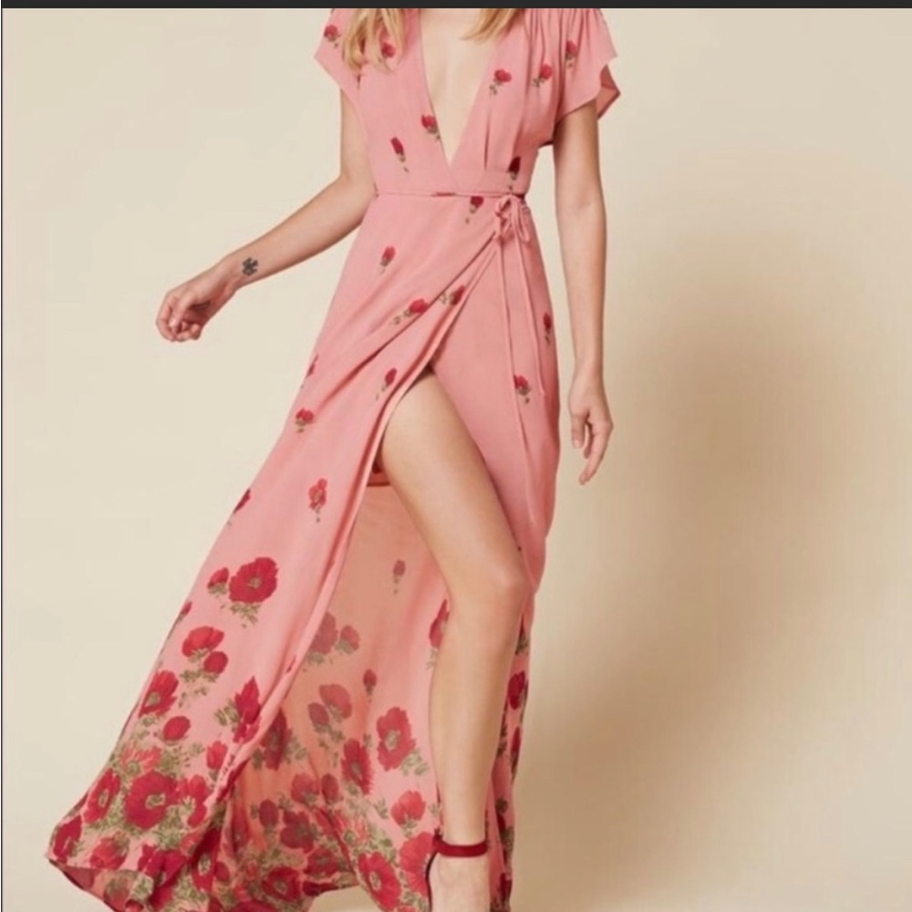 Reformation Sandra Maxi Wrap Dress Pink Floral